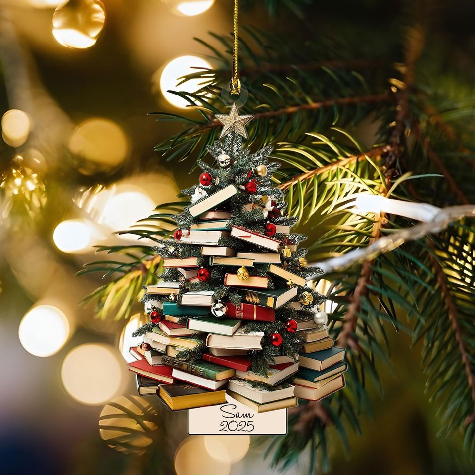 Personalized Book Lover Wooden Christmas Tree Ornament, Bookish Ornament, Book Club Ornament, Gift for Librarian or Reader