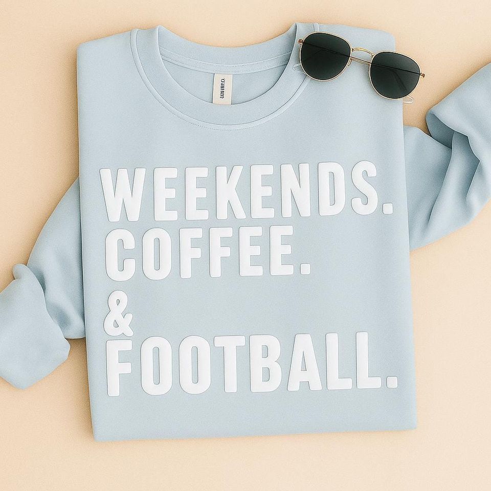 Weekends Coffee and Football Embossed Sweatshirt