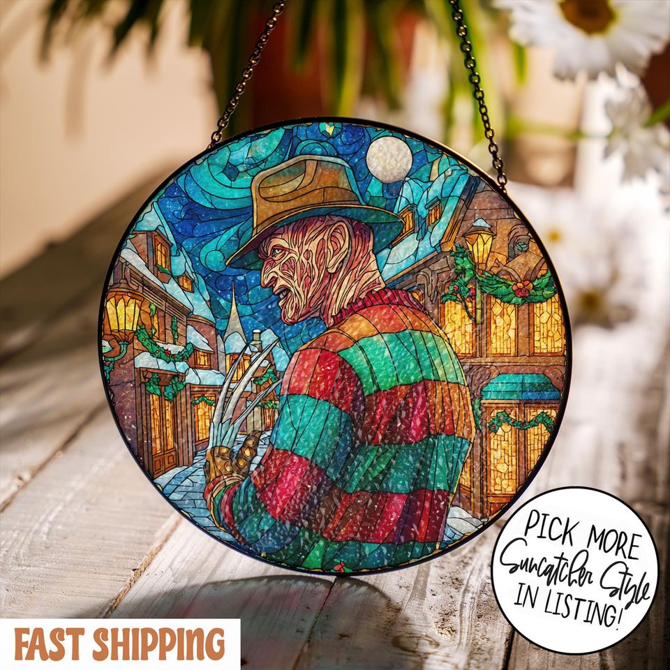 Freddy Krueger Stained Glass Suncatcher - Horror Decor for Christmas Window Hangings