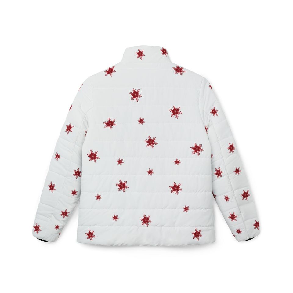 Woman Puffer Jacket with Snowflake and Chrismas Flower