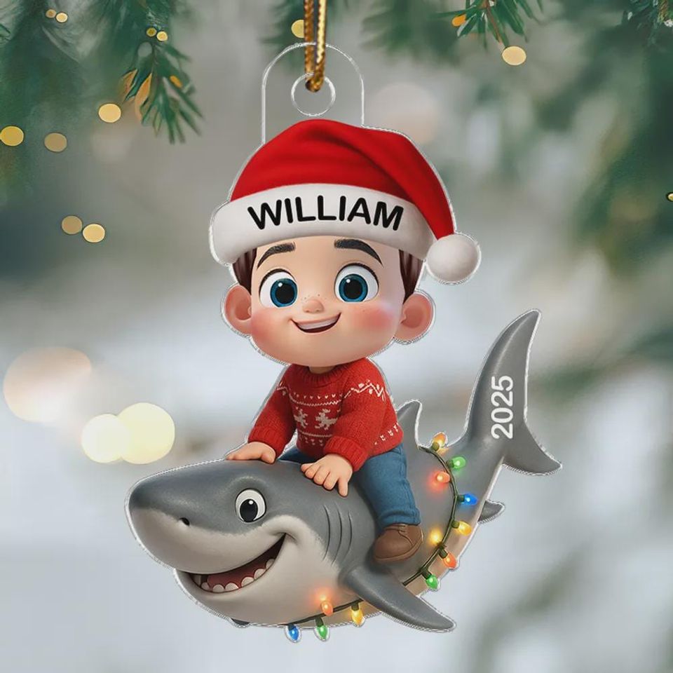 Personalized Shark Christmas Ornament: Acrylic Kids' Keepsake