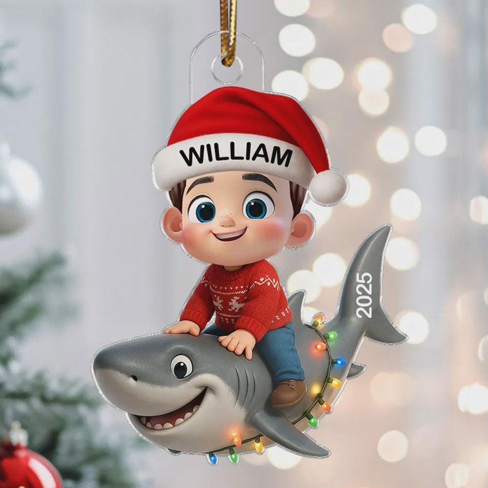 Personalized Shark Christmas Ornament: Acrylic Kids' Keepsake
