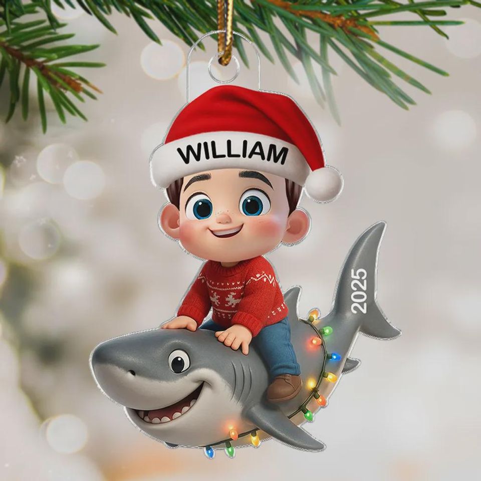 Personalized Shark Christmas Ornament: Acrylic Kids' Keepsake
