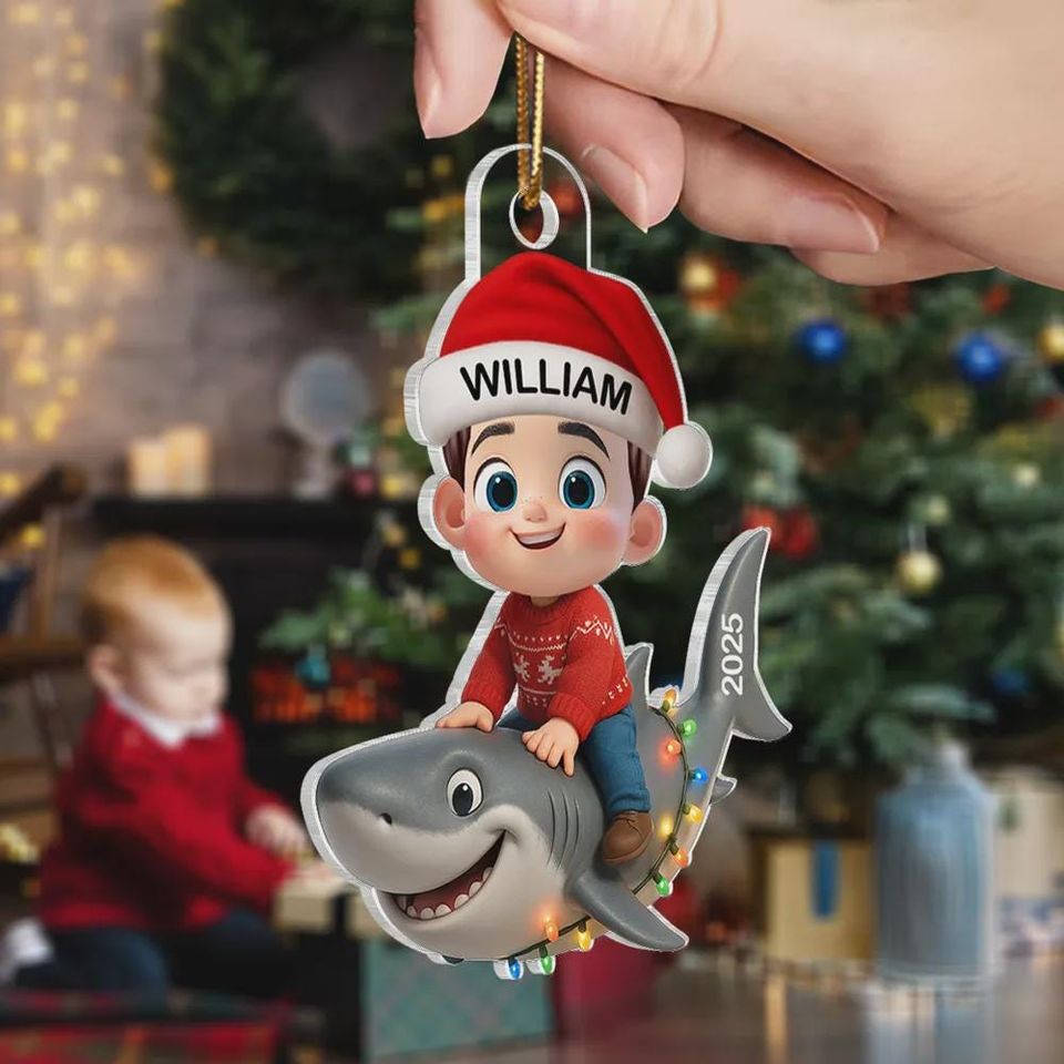 Personalized Shark Christmas Ornament: Acrylic Kids' Keepsake