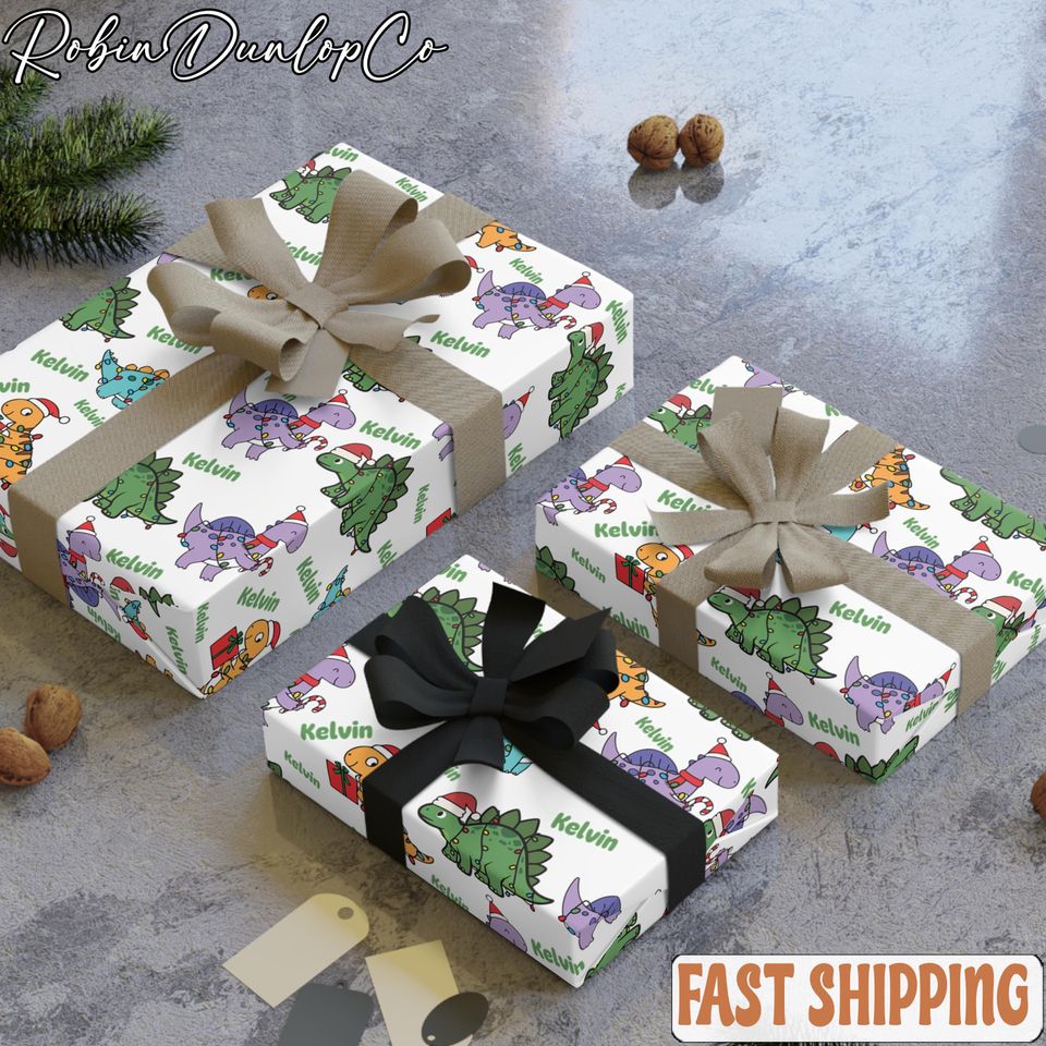 Christmas Dino Personalized Wrapping Paper, Christmas Dino, Personalized Wrapping Paper, Christmas Gift Wrap,Name Gift Wrap,Custom Gift Wrap