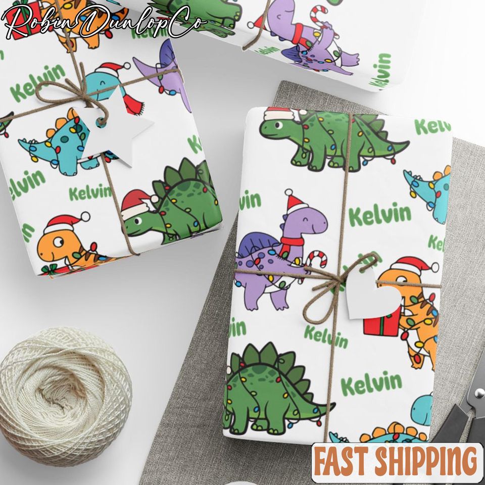 Christmas Dino Personalized Wrapping Paper, Christmas Dino, Personalized Wrapping Paper, Christmas Gift Wrap,Name Gift Wrap,Custom Gift Wrap
