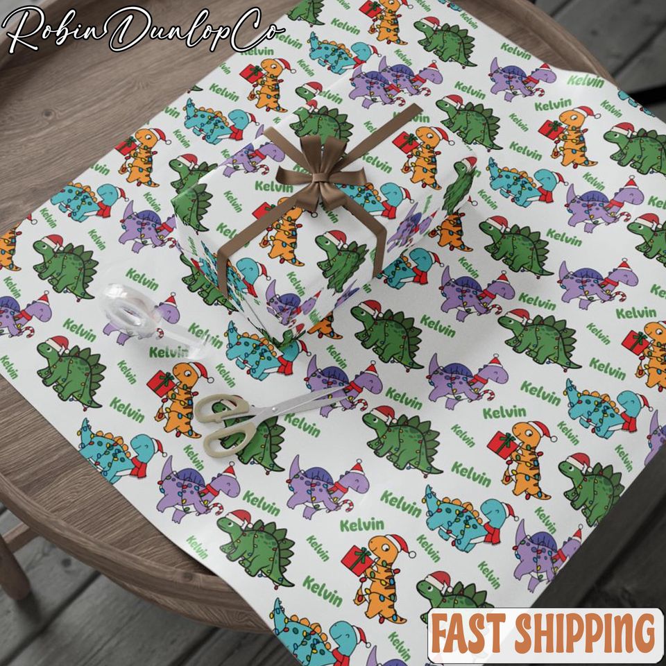 Christmas Dino Personalized Wrapping Paper, Christmas Dino, Personalized Wrapping Paper, Christmas Gift Wrap,Name Gift Wrap,Custom Gift Wrap
