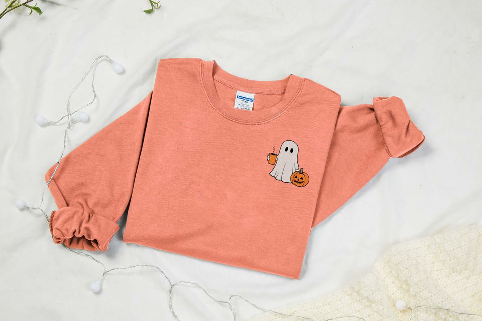 Embroidered Ghost Sweatshirt, Autumn Sweatshirt, Halloween Sweatshirt