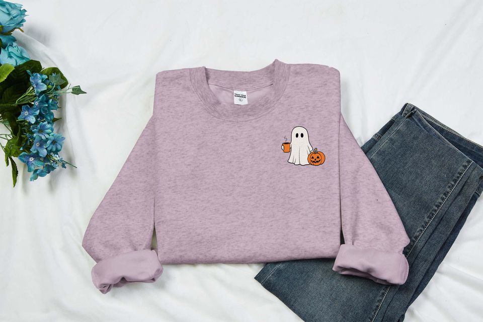 Embroidered Ghost Sweatshirt, Autumn Sweatshirt, Halloween Sweatshirt