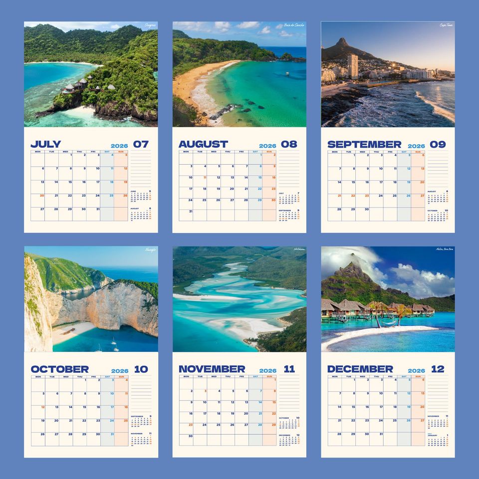 Beaches Wall Calendar 2026 - Travel Gift for Travelers