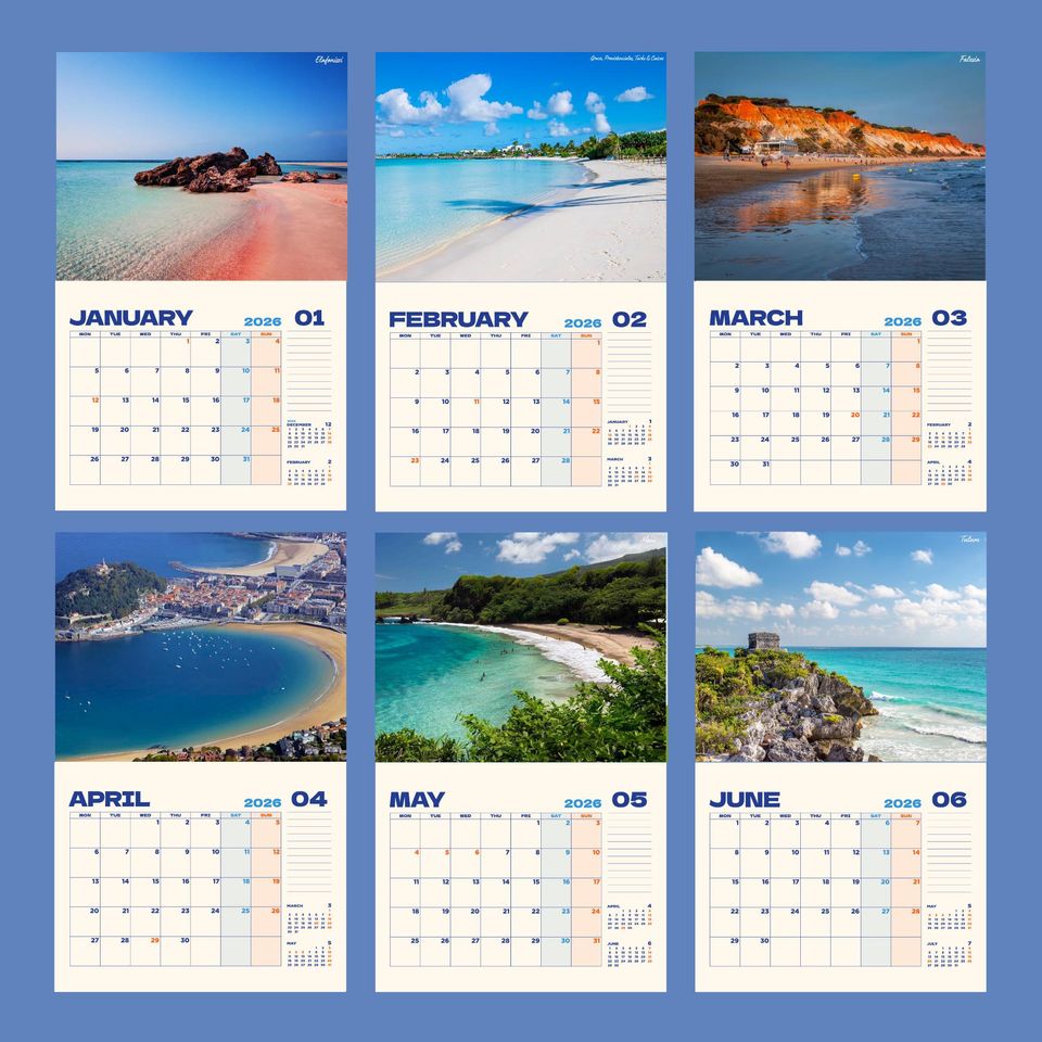 Beaches Wall Calendar 2026 - Travel Gift for Travelers
