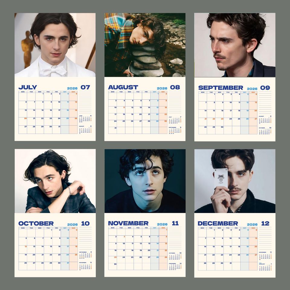 Timothe Chalamet Calendar 2026: Celebrity Wall Calendar, Gift for Fan
