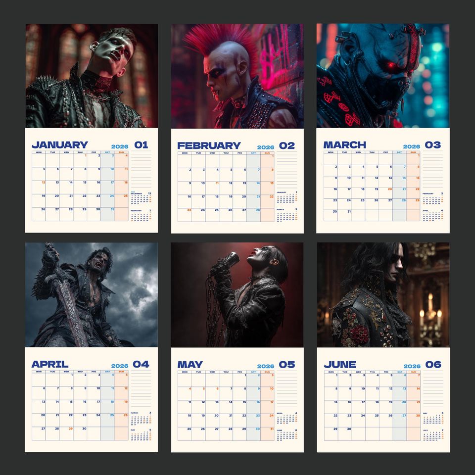 2026 Gothic Vampire Wall Calendar Dark Fantasy Monthly Planner Dracula Squad