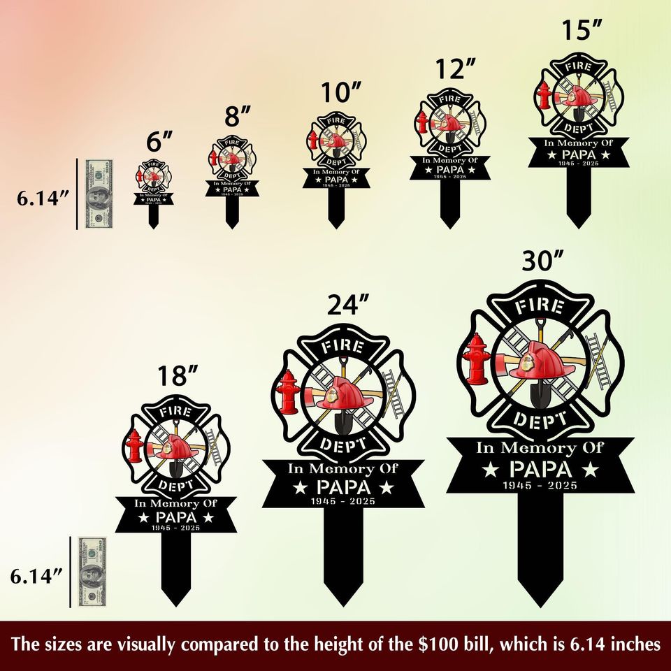 Custom Firefighter Memorial Stake, Powder Coated Metal Grave Marker