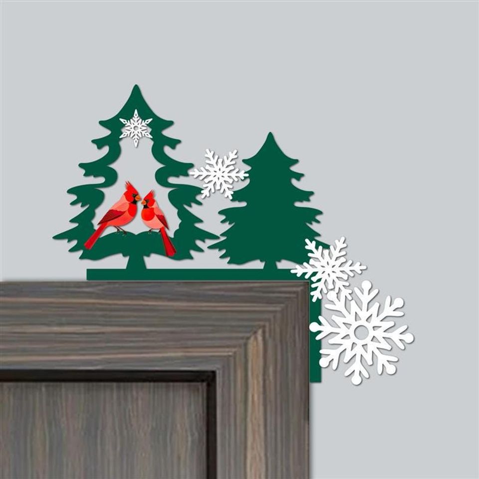 Christmas Cardinal & Pine Tree Metal Door Corner Decor