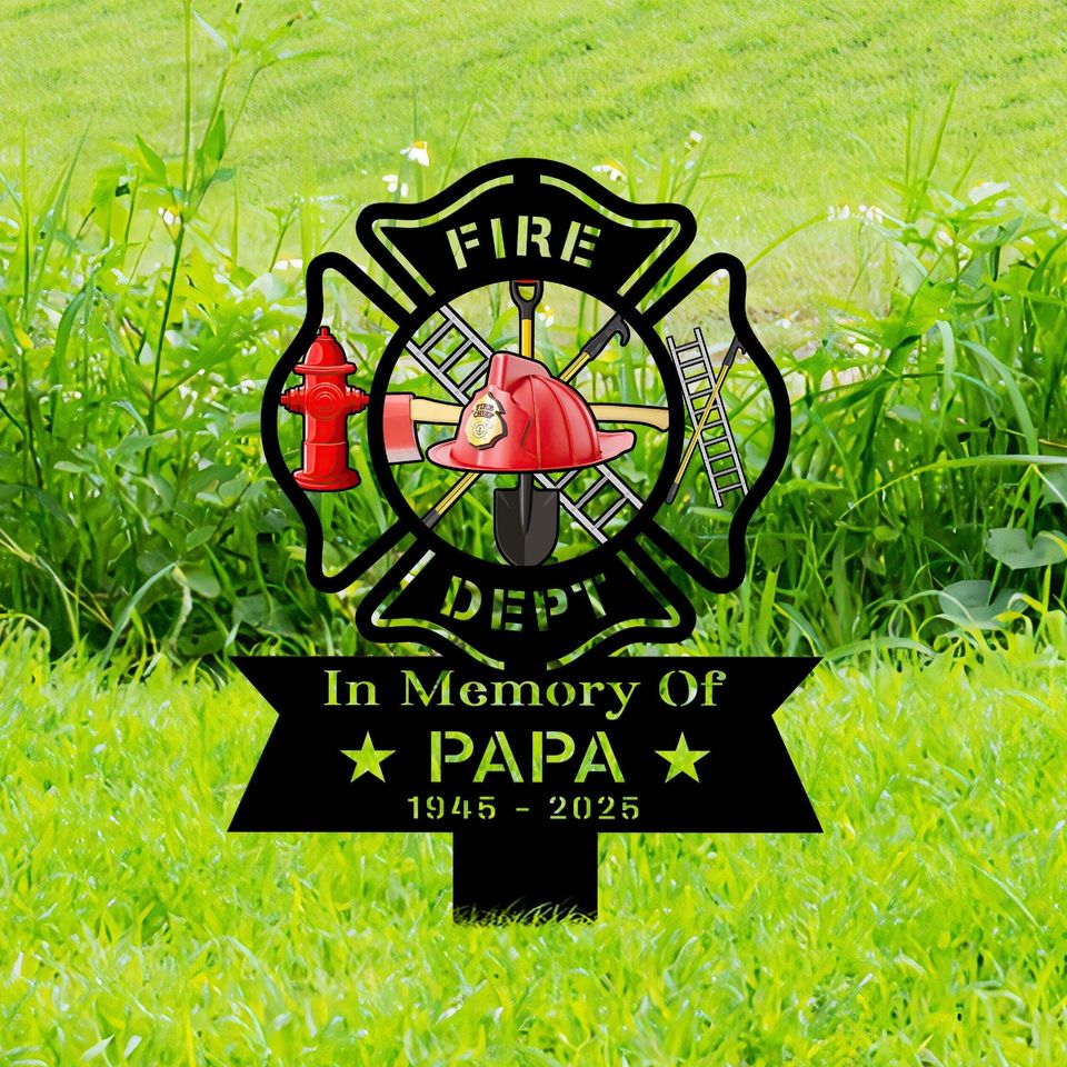 Custom Firefighter Memorial Stake, Powder Coated Metal Grave Marker