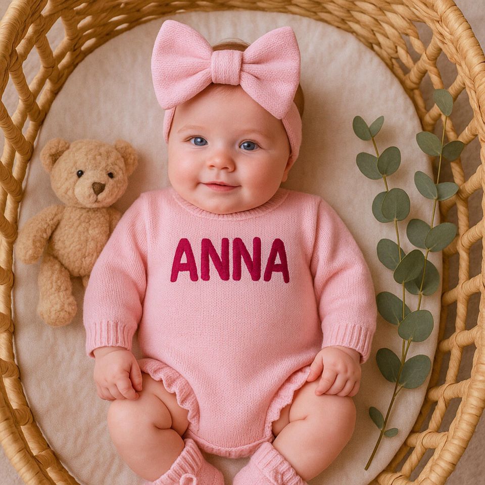 Baby Name Ruffle Romper Set, Embroidered Baby Romper, Custom Newborn Romper,Baby Shower Gift