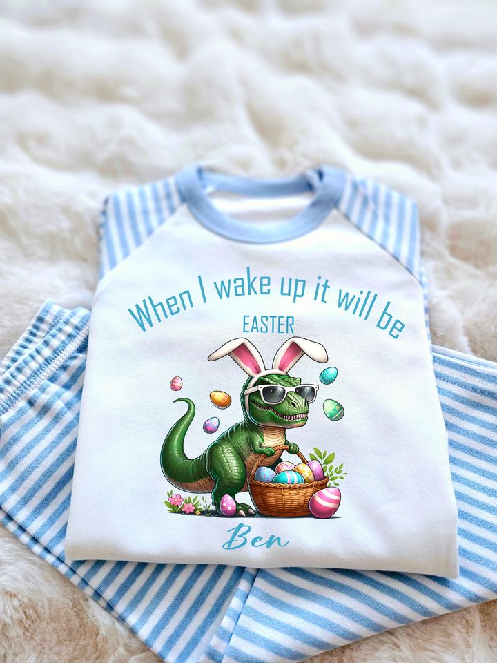Personalized Easter Dinosaur Pajamas: Boys Toddler PJs Set
