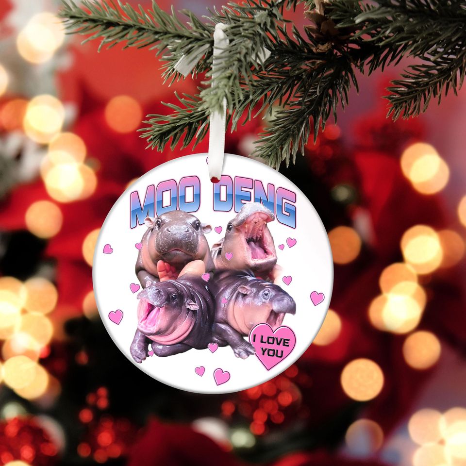 Moo Deng Ornament, Moo Deng I Love You Ornament, Moo Deng Christmas Ornament, Hippo Ornament, Animal Ornament