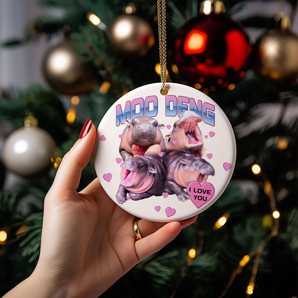 Moo Deng Ornament, Moo Deng I Love You Ornament, Moo Deng Christmas Ornament, Hippo Ornament, Animal Ornament