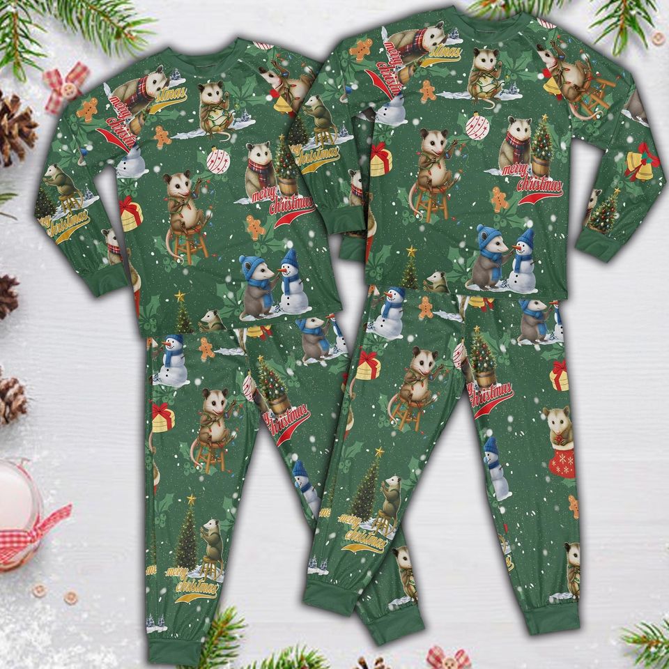 Funny Opossum Christmas Pajama Set, Merry Christmas Opossum Matching Pjs, Holiday Eve Sleepwear, Christmas Keepsake, Opossum Lovers Gift