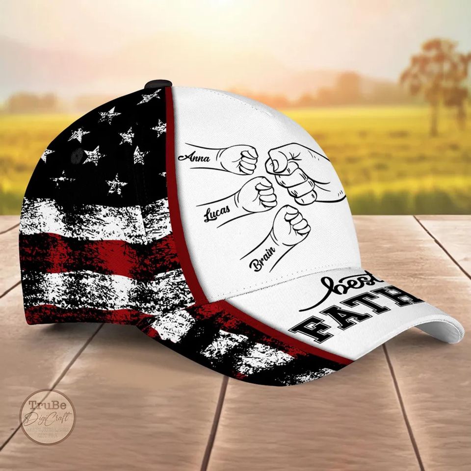 Personalized US Flag Baseball Cap, Fist Bump Hand Cap, Cap from Son Daughter