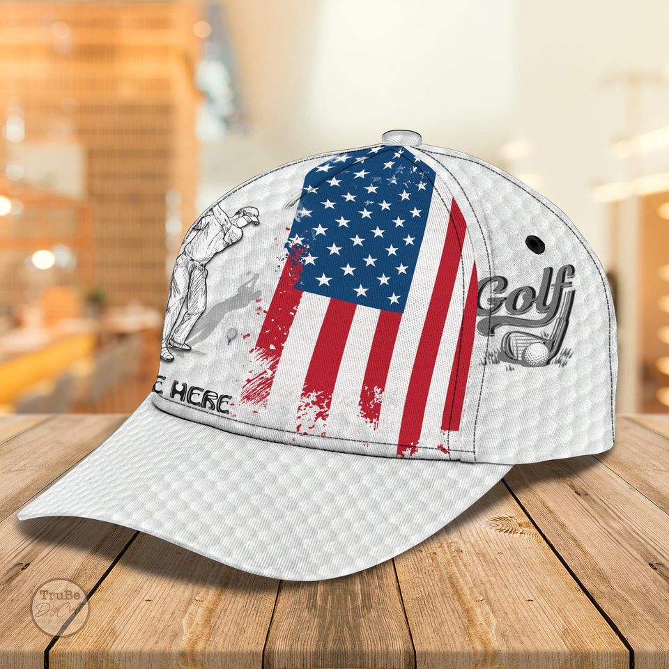 Personalized US Flag Golf Baseball Cap