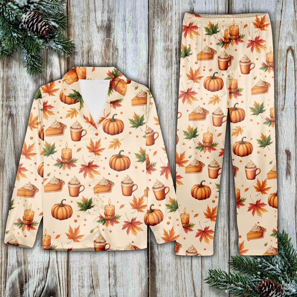 Pumpkin Latte Cake Pajamas Set, Cozy Fall Sleepwear, Pumpkin Spice Loungewear