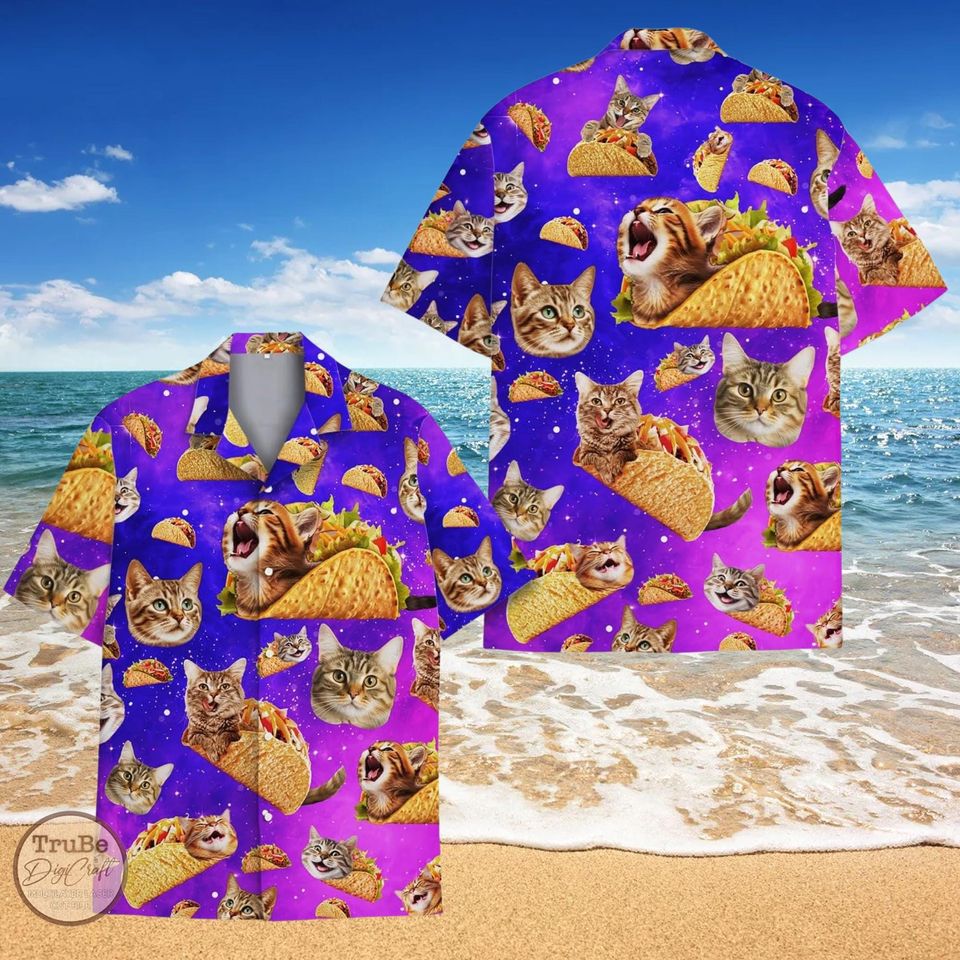 Taco Cat Galaxy Hawaiian Shirt Summer Beach Button Down