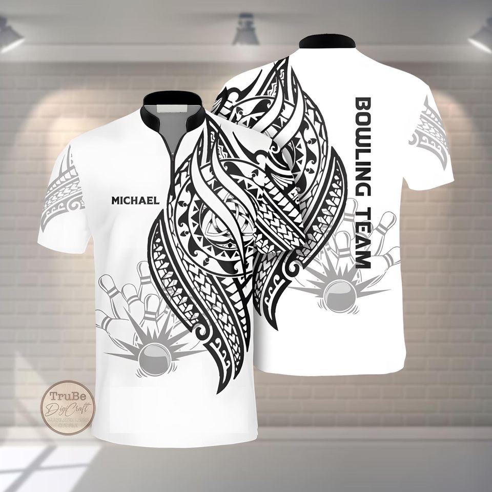 Custom White Tribal Bowling Jersey: Personalized Team Shirt