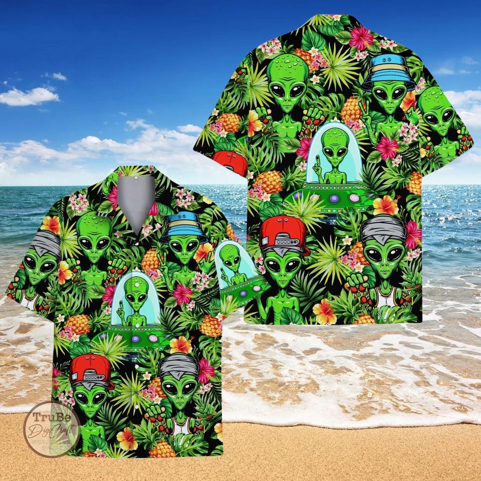 Tropical Alien Hawaiian Shirt, Galaxy Space Aloha Shirt