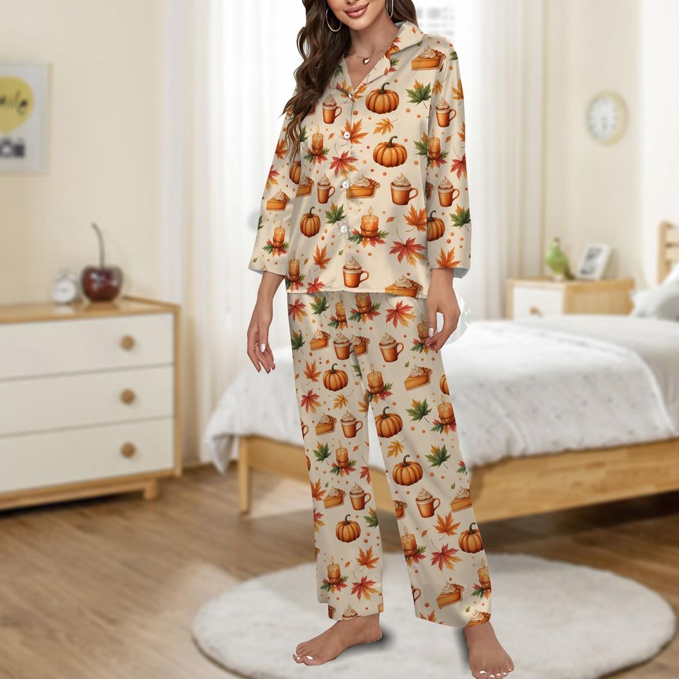 Pumpkin Latte Cake Pajamas Set, Cozy Fall Sleepwear, Pumpkin Spice Loungewear