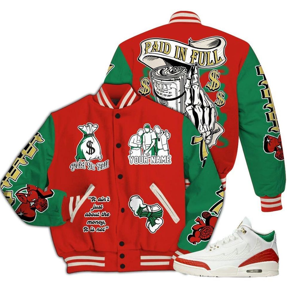 Dunkare Varsity Jacket Retro El Vuelo 3s - Paid In Full Baseball Varsity Jacket Custom Name