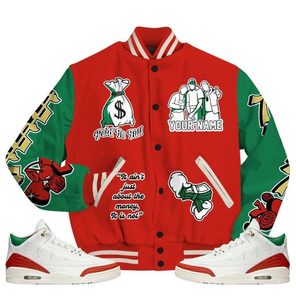 Dunkare Varsity Jacket Retro El Vuelo 3s - Paid In Full Baseball Varsity Jacket Custom Name
