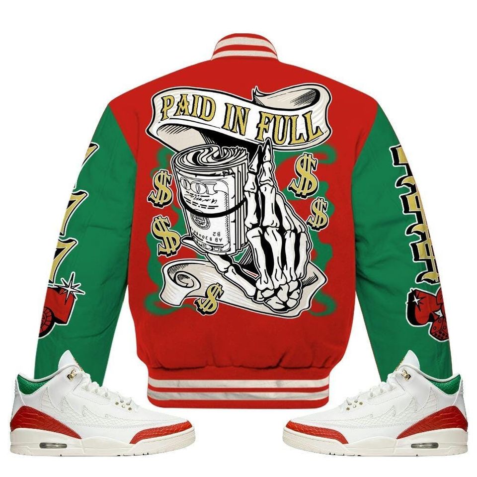 Dunkare Varsity Jacket Retro El Vuelo 3s - Paid In Full Baseball Varsity Jacket Custom Name