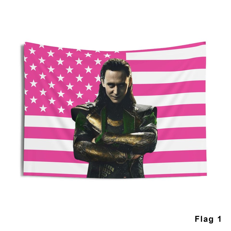 Loki Tom Hiddleston Tapestries, Tom Hiddleston Pink Flag, Loki Indoor Wall Tapestries