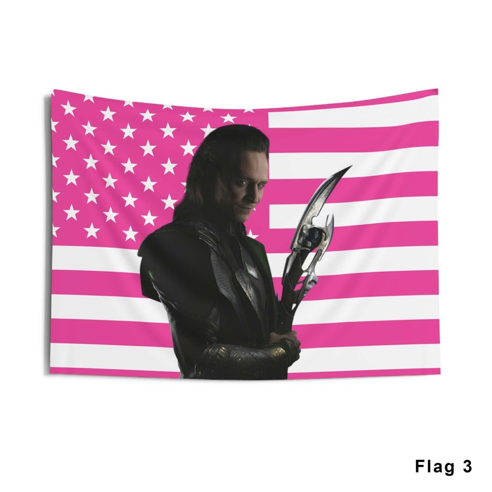 Loki Tom Hiddleston Tapestries, Tom Hiddleston Pink Flag, Loki Indoor Wall Tapestries