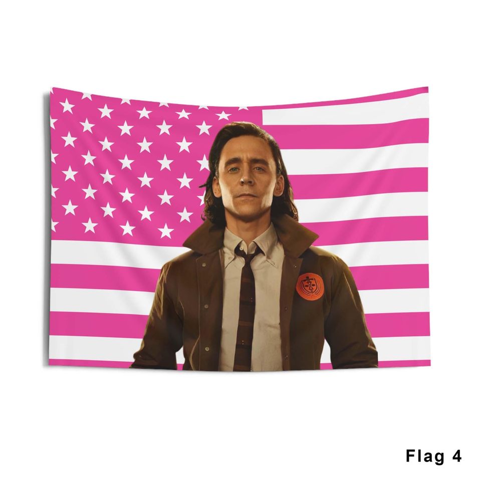 Loki Tom Hiddleston Tapestries, Tom Hiddleston Pink Flag, Loki Indoor Wall Tapestries