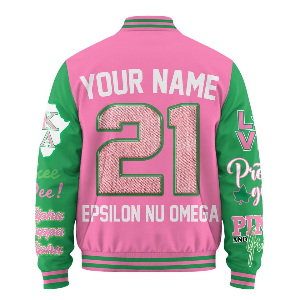 Alpha Kappa Alpha Baseball Jacket, Pink and Green Shirt