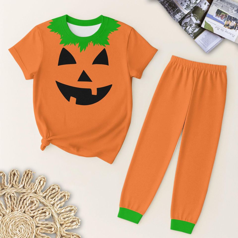 Pumpkin Halloween T-Shirt and Pants Pajama Set