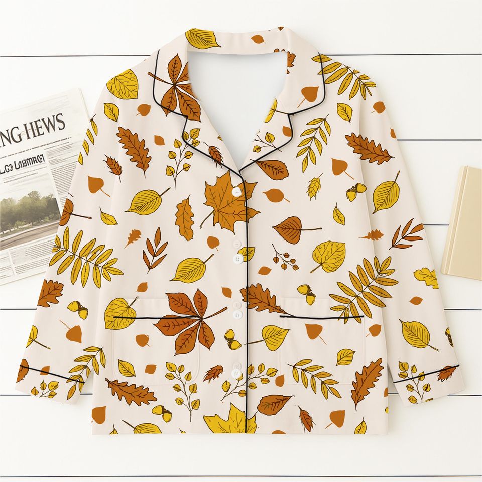 Autumn Leaf Pajamas Set, Fall Inspired Sleepwear