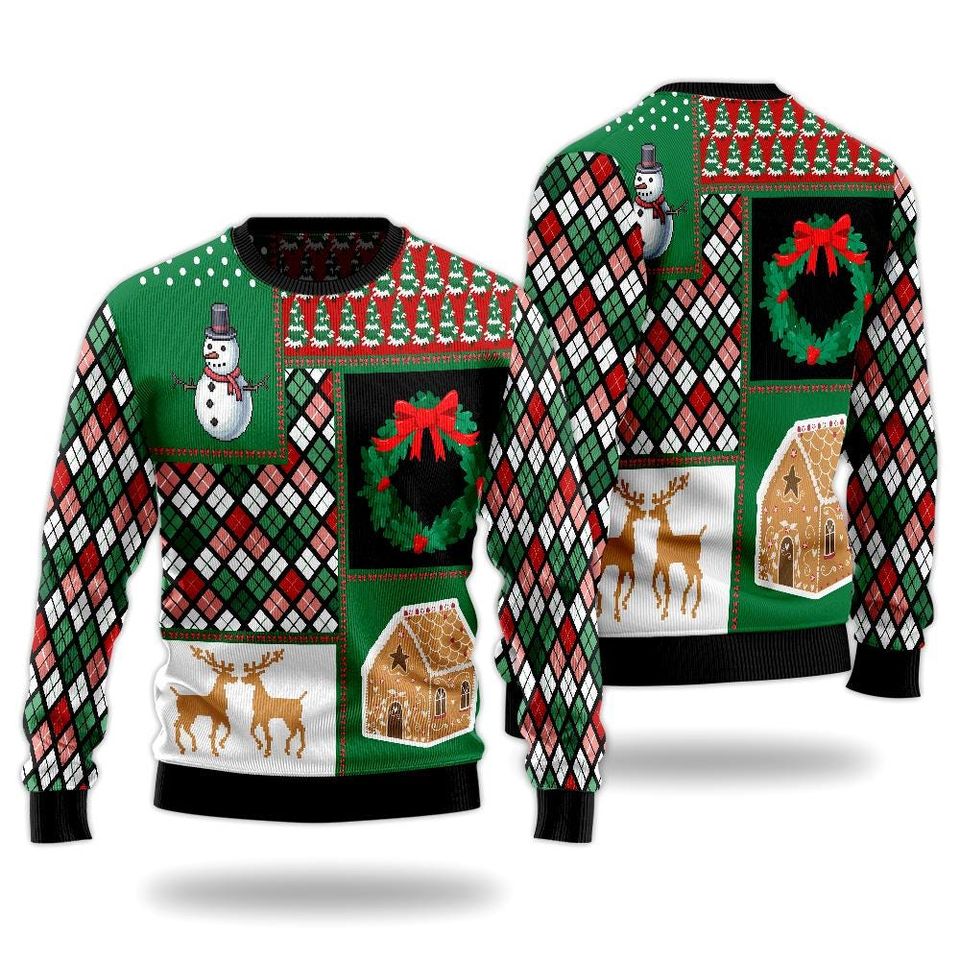 Snowman Reindeer Christmas Sweater, Gingerbread Ugly Xmas Jumper, Cozy Winter Holiday Pullover