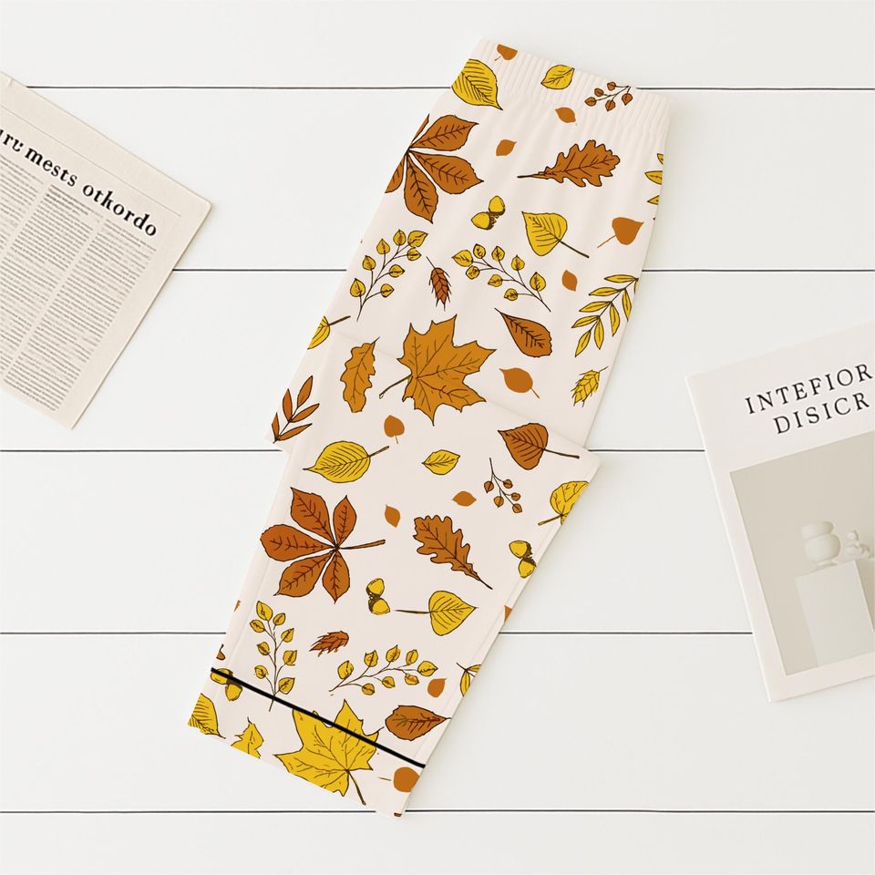 Autumn Leaf Pajamas Set, Fall Inspired Sleepwear