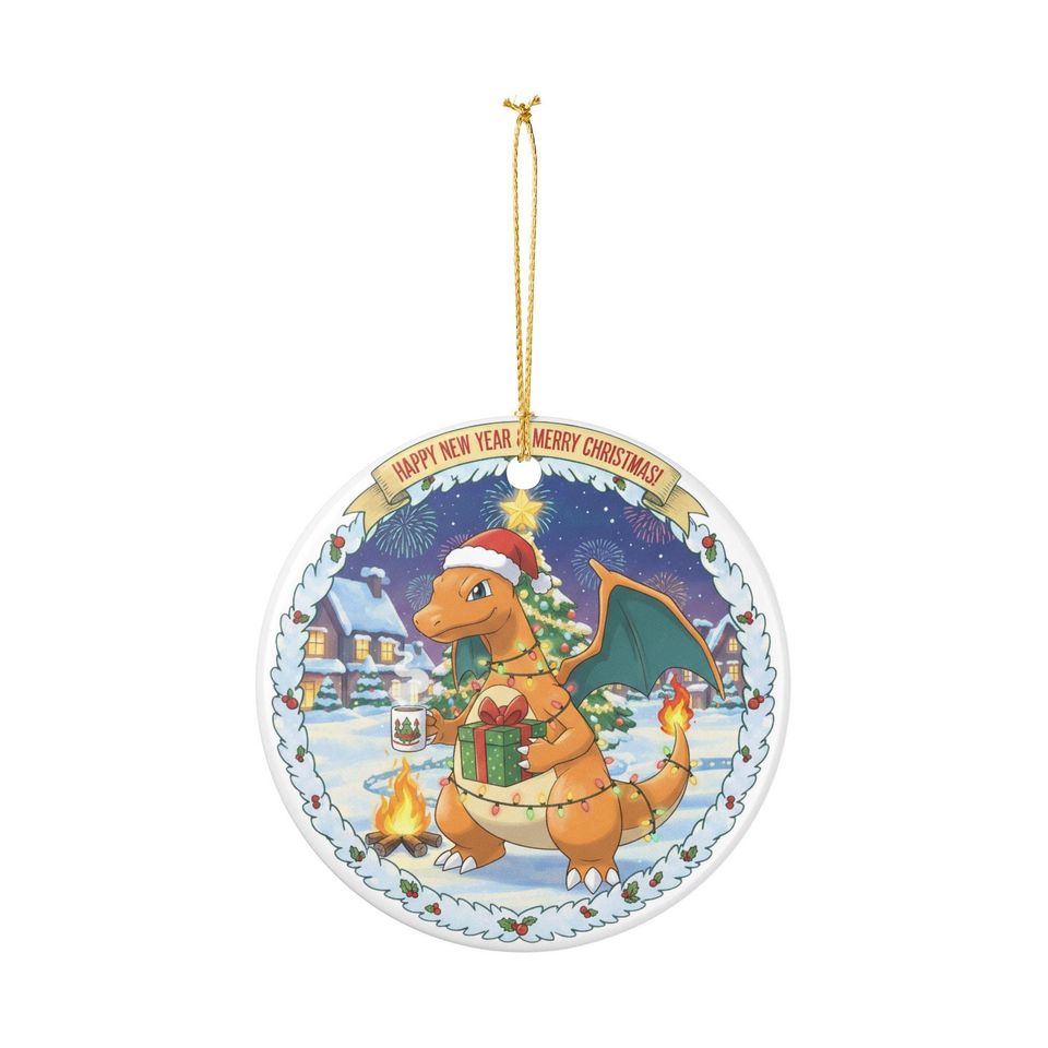 PKM Charizard Christmas Ceramic Ornament  Holiday Decoration, New Year Gift, Cute Tree Decor