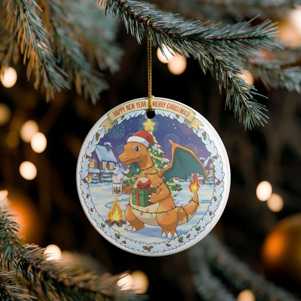 PKM Charizard Christmas Ceramic Ornament  Holiday Decoration, New Year Gift, Cute Tree Decor