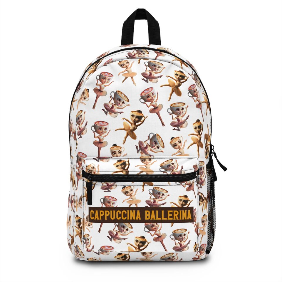 Cappuccina Ballerina Backpack, Personalized Fan Backpack with Name, Custom Monogram Kids Backpack, Brainrot Meme Design, Personalized