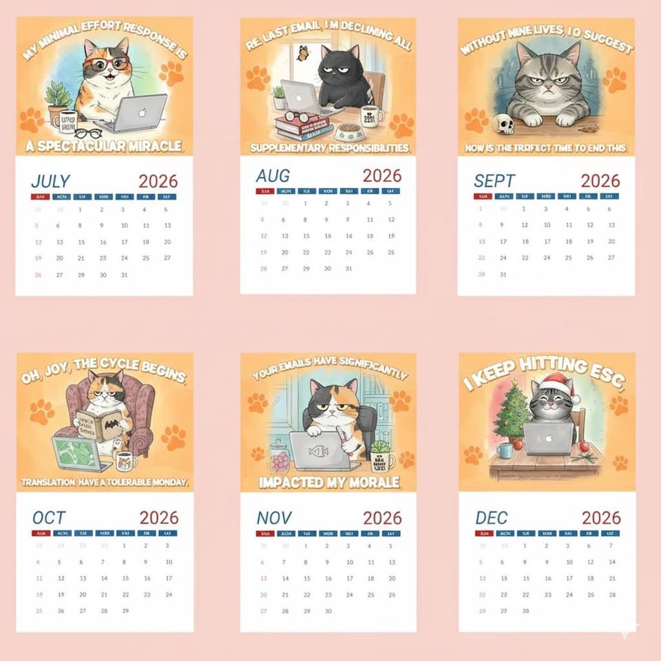 Office Cats 2026 Desk Calendar ,Cute Cat Monthly Planner, Funny Work Theme Gift, Cat Lover Gift