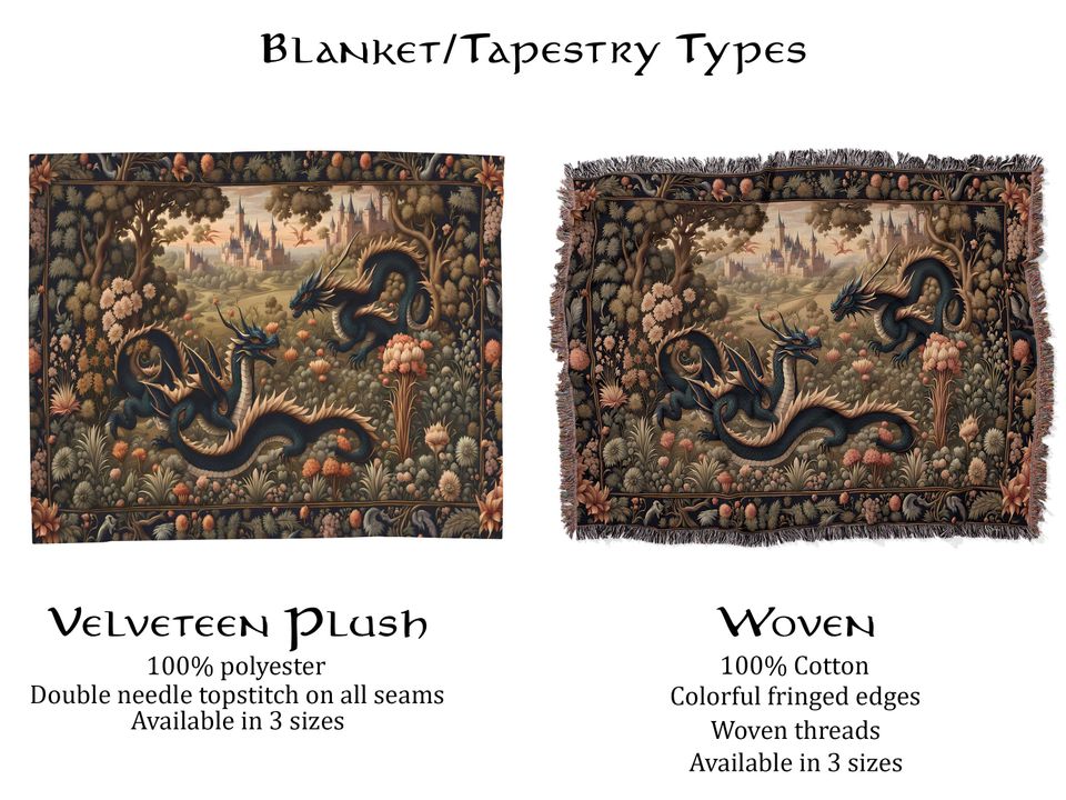 Dragon Woven Blanket Tapestry: Medieval Fantasy Gothic Decor