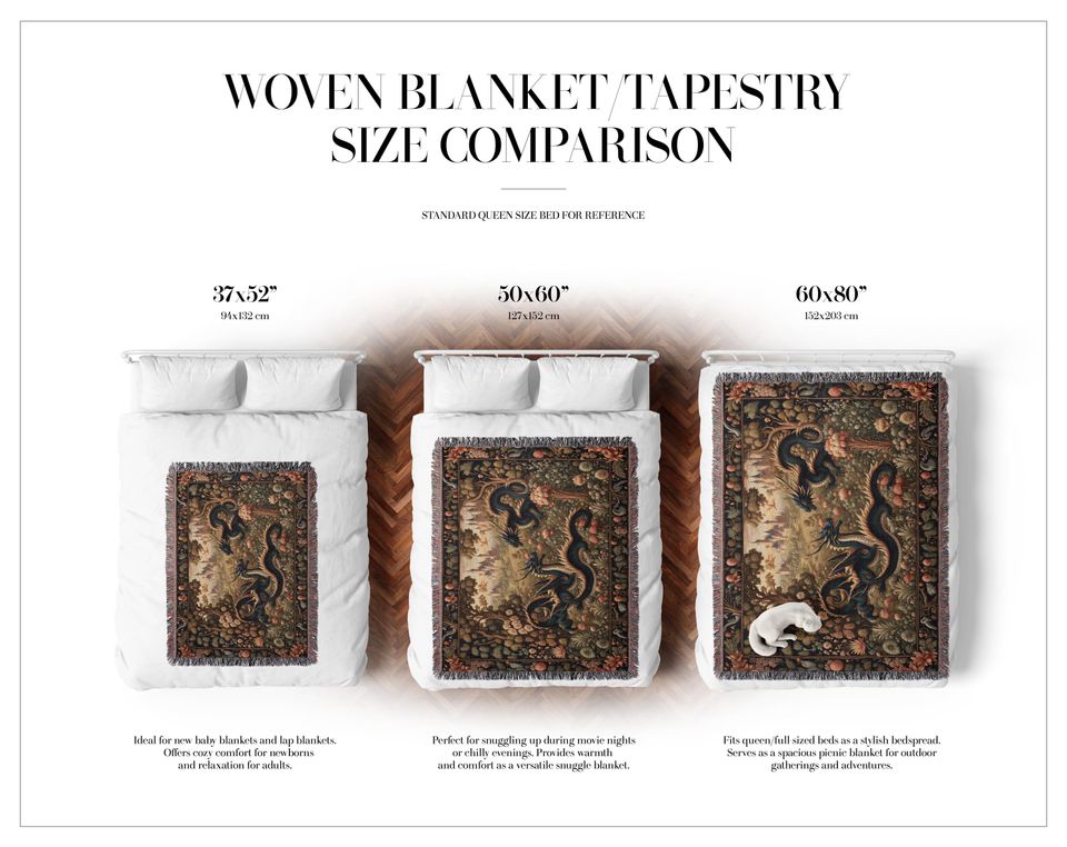 Dragon Woven Blanket Tapestry: Medieval Fantasy Gothic Decor