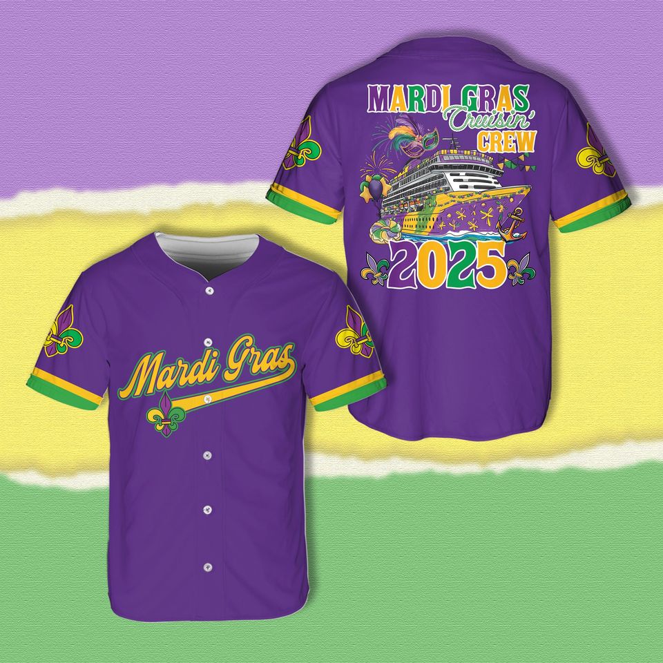 Mardi Gras Cruise Crew 2025 Baseball Jersey, Louisiana Mardi Gras Cruise Jersey Mardi Gras Carnival Shirt Group Family Matching Cruise Shirt